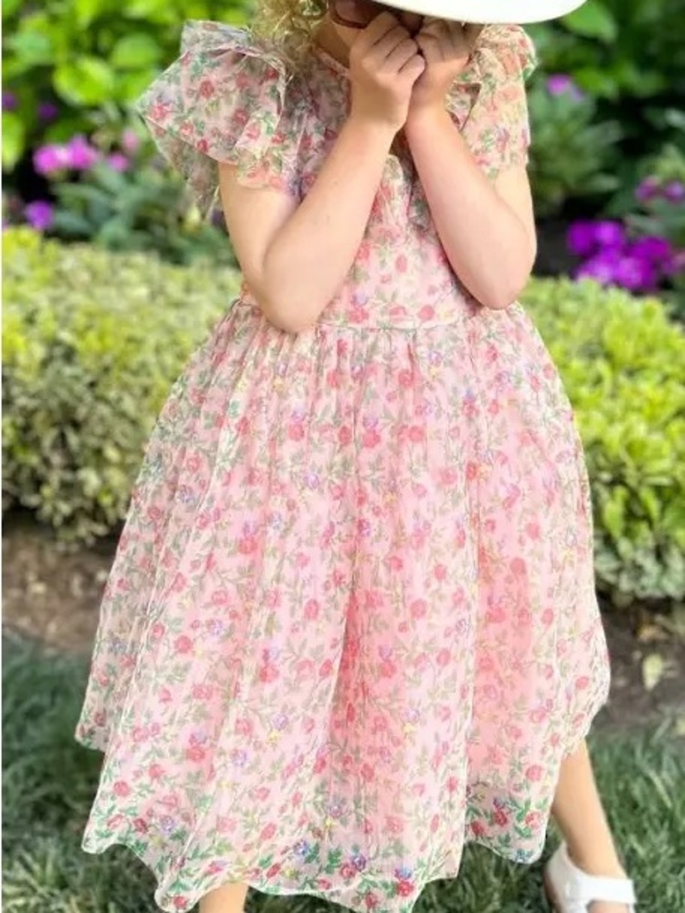 Mini Boden Pink Floral Tulle Party Dress, Size 8-9y